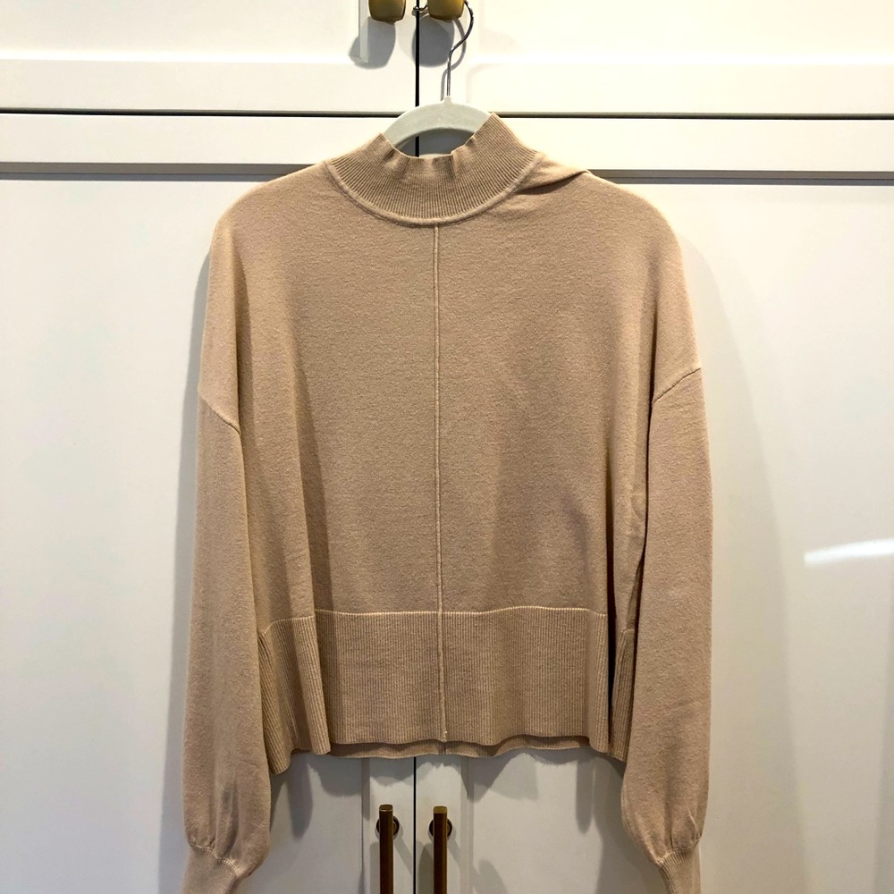 Sanctuary cropped turtleneck, camel, slight balloon sleeve, worn 1x; size S